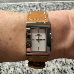 Lacoste Silver Case with Tan Genuine Leather Adjustable Strap Watch